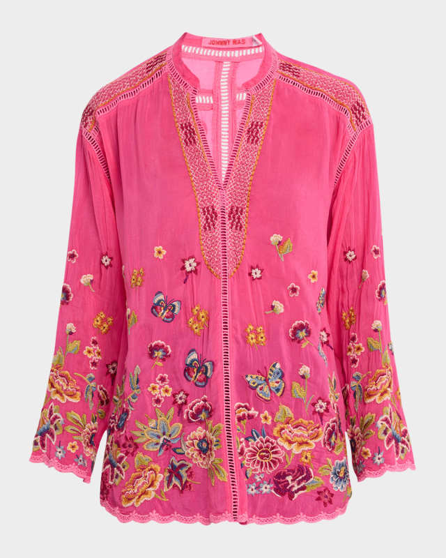 Maude Scalloped Floral-Embroidered Blouse